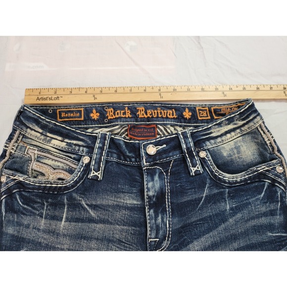 Rock Revival Rosalie Skinny Jeans Womens 28 Embellished Rhinestone Pockets - Picture 13 of 14